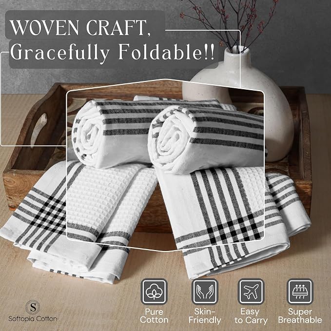Waffle White & Multi Colors Kitchen Towels 12 Pack, 100% Cotton, 16x26 inches, Durable Dish Towel, Quick Dry Dishcloths, Ideal for Drying, Wiping - Beige, Black, Burgundy Wine