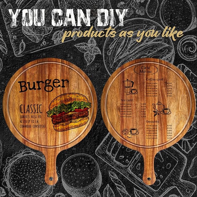 Nuenen 30 Pcs Round Wood Cutting Board with Handle Acacia Bamboo Wooden Serving Kitchen Chopping Boards for Pizza, Bread, Cheese, Charcuterie, Fruit, Vegetables (Acacia)