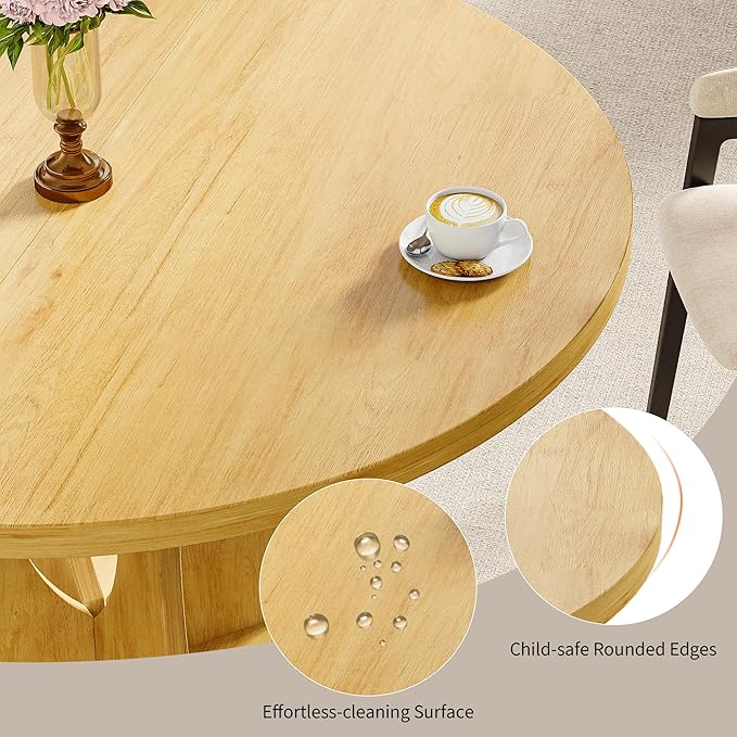 iPormis 43.3-59 Inch Extendable Round Dining Table for 6-8 People, Oval Dinner Table with Adjustable Top and A Stable Round Pedestal Base, Space Saving Wooden Kitchen and Dining Table, Oak