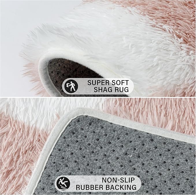 Checkered Rug 5x7 for Living Room, Pink and White Modern Shag Rug Super Soft Washable Indoor Fuzzy Carpet Non-Slip Fluffy Rugs for Bedroom Home Aesthetic Decor