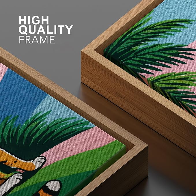 SIGNWIN Framed Canvas Print Wall Art Tropical Tiger with Palm Leaves Jungle Rustic Landscape Relax/Calm for Living Room, Bedroom, Office - 16"x24" Natural