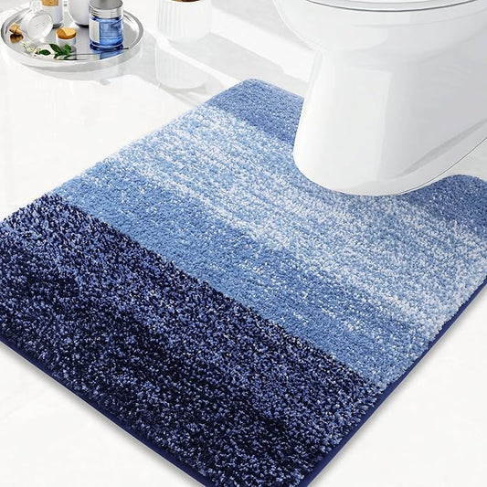Arotive Microfiber Bathroom Rugs, Shaggy Soft and Absorbent Contour Toilet Rugs, Non-Slip, Thick Plush Machine Washable Dry Bath Mats for Toilet Base, 24x20, Blue, U-Shape