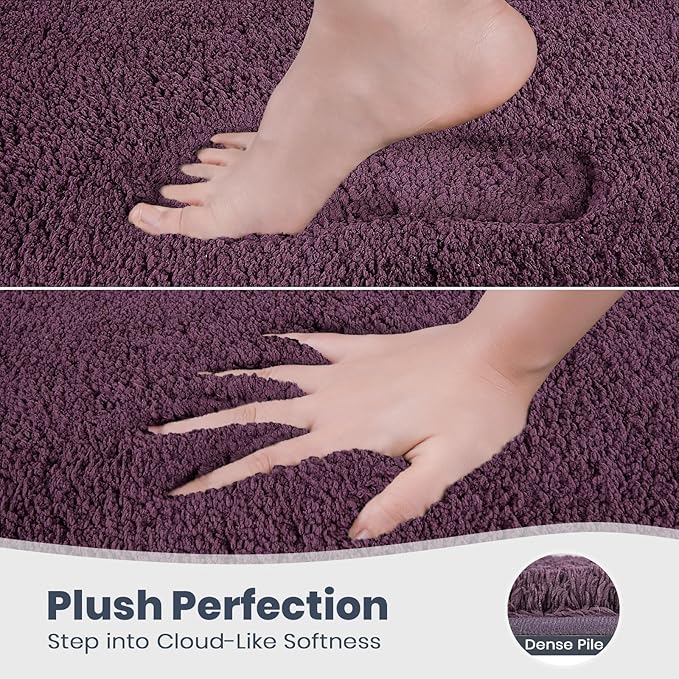 PURRUGS Bathroom Rug Non-Slip Machine Washable 24" x 60", Super Absorbent and Quick Dry Shaggy Microfiber Bath Mat, Extra Soft and Plush Bath Rug for Bathtub, Shower, and Sink, Purple