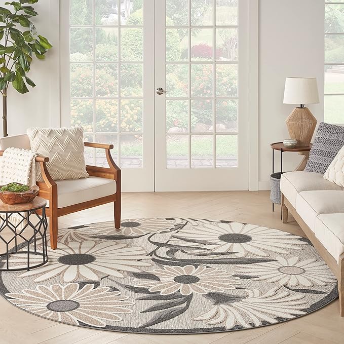 Nourison Home Aloha Beige 7'10" x Round Area Rug - Easy Clean, Non Shedding, Bed Room, Living Room, Dining Room, Kitchen (8' x Round)