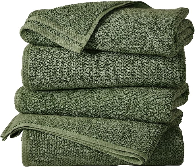 Great Bay Home 100% Cotton 4 Pack 54x27 Bath Towel Set - Absorbent, Quick-Drying, Durable Towels for Bathroom Decor - Low-Twist, Two-Ply Fibers (Forest Green)