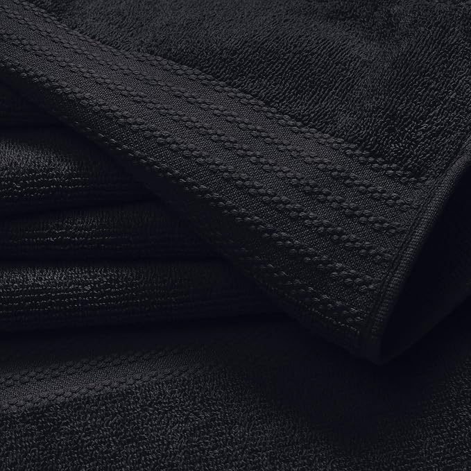 GLAMBURG Ultra Soft 24-Piece Towel Set - 100% Pure Ringspun Cotton, Contains 8 Oversized Bath Towels 27x54, 8 Hand Towels 16x28, 8 Wash Cloths 13x13 - Ideal for Everyday use, Hotel & Spa - Black