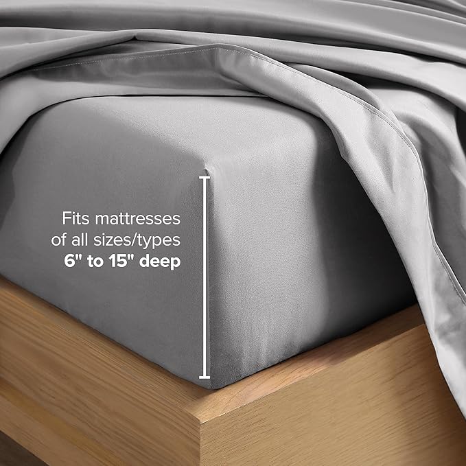 Bare Home Split King Sheet Set - 1800 Ultra-Soft Microfiber Bed Sheets - Double Brushed - Deep Pockets - Easy Fit - 5 Piece Set - Bedding Sheets & Pillowcases (Split King, Light Grey)