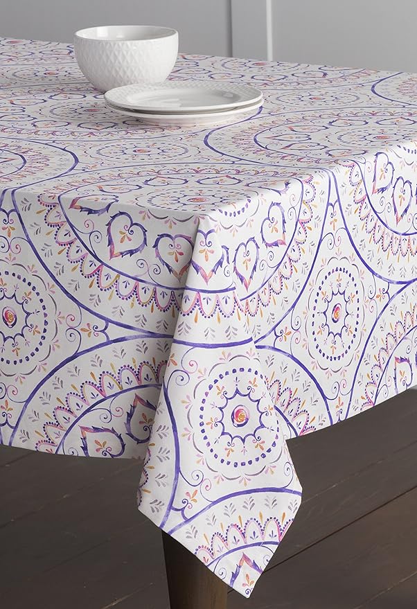 Maison d' Hermine Table Cloth Rectangle Table 100% Cotton 60 x 108 Inches Tablecloth Reusable Decorative for Dining Room Farmhouse Home Valentines Day Decorations Spring Summer - Mandala