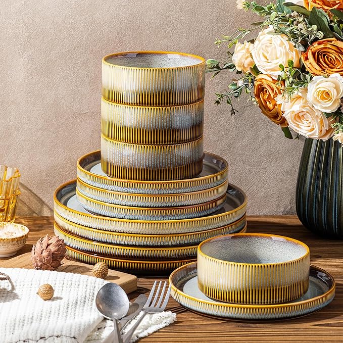 TheTerra Ceramic Dinnerware Sets for 6, 18 Pieces Porcelain Lightweight Plates and Bowls Sets, Scratch Resistant Dish Set, Oven & Microwave & Dishwasher Safe, Dusk Blue