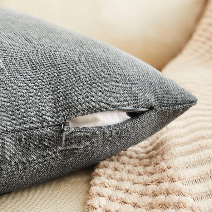 ZeeMart Rustic Cotton Linen Throw Pillow Covers Set of 2, 22x22 Inch Dark Grey, Farmhouse Style Decorative Couch Pillow Cases Cushion Covers for Sofa Bed Living Room Home Decor