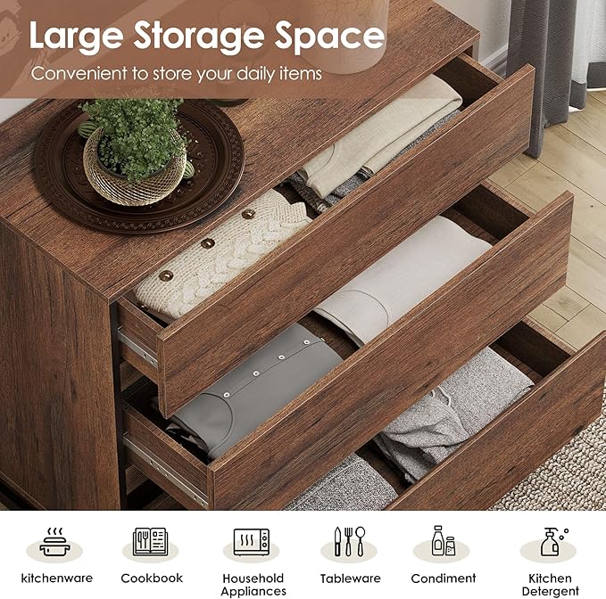 WAMPAT Dresser for Bedroom, Closet Organizers and Storage with 9 Drawers, Chest of Drawers with Metal Base, Wooden Modern Dresser for Living Room, Hallway, Entryway, Brown