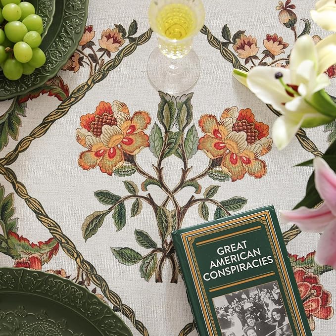 patdrea Designer Linen Round Tablecloth,Vintage French Floral Tablecloths,Wrinkle Free Table Cloth,Decorative Table Cover Cloth for Kitchen,Dining,Tea Party,Home,Christmas,Diameter 67"