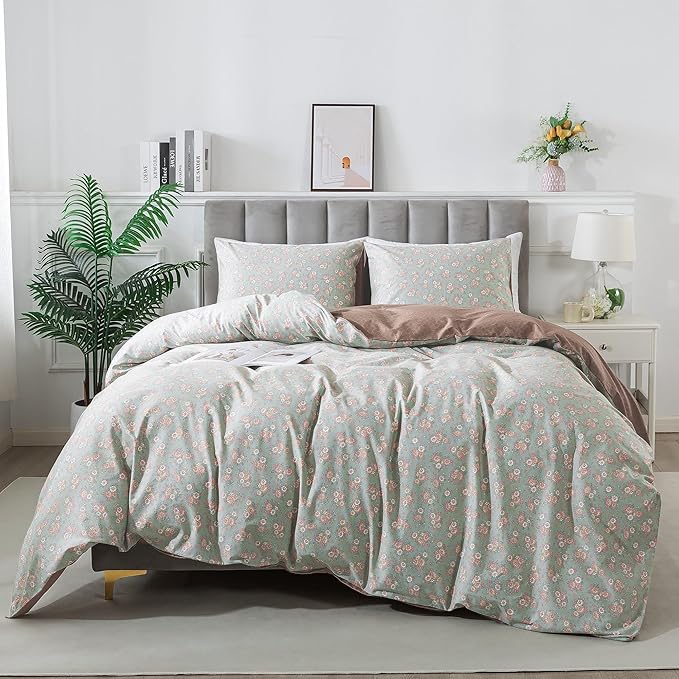 HoneiLife Wildflower Duvet Cover Queen - 100% Cotton Comforter Cover Sets, Floral Duvet Cover Sets,Botanical Bedlinen Set with Zipper Closure & Corner Ties, Vitality