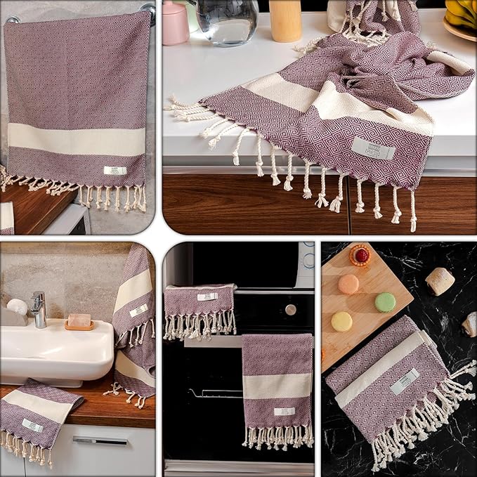 Hand Towels - Set of 2 | 18" x 30" - Decorative Turkish Hand Towel for Bathroom, Kitchen, Guest, Face, Hair, Tea, Dishcloth (Diamond, Orchid)