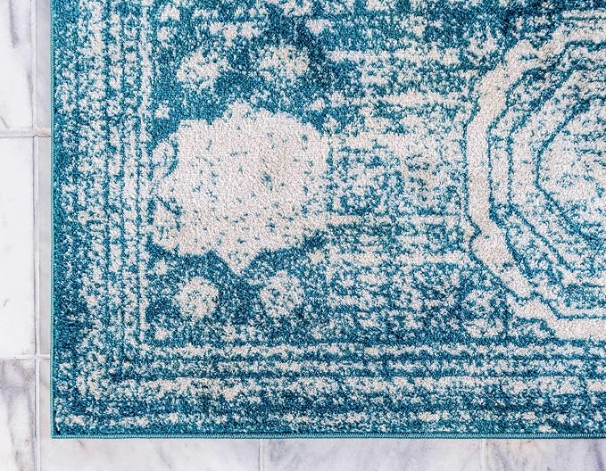 Unique Loom Bromley Collection Area Rug - Wells (3' 3" x 5' 3" Rectangle, Turquoise/ Ivory)