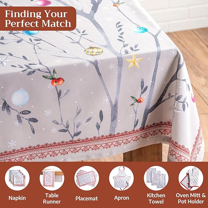 Maison d' Hermine Table Cloth Rectangle Table 100% Cotton 60 x 120 Inches Fall Tablecloth Reusable Everyday Use for Thanksgiving Christmas Decorations Dining Farmhouse Party (Fairy Christmas)