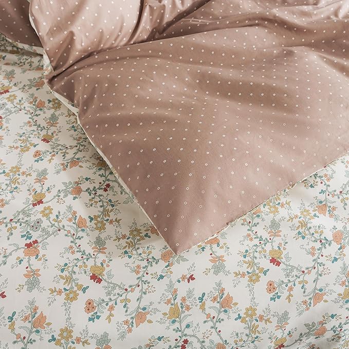 HoneiLife Botanical Duvet Cover Queen - 100% Cotton Comforter Cover Sets, Floral Duvet Cover Sets,Wildflower Bedlinen Set with Zipper Closure & Corner Ties