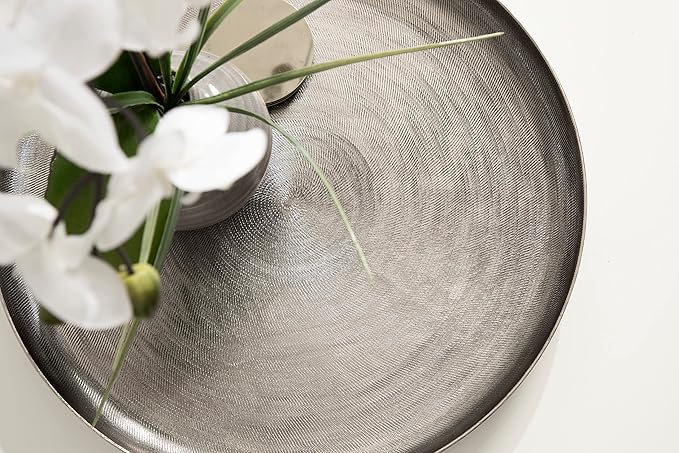 Kate and Laurel Stovring Round Modern Decorative Tray; 17 Inch Diameter; Silver; Contemporary Decor Tray for Serving; Storage; and Display