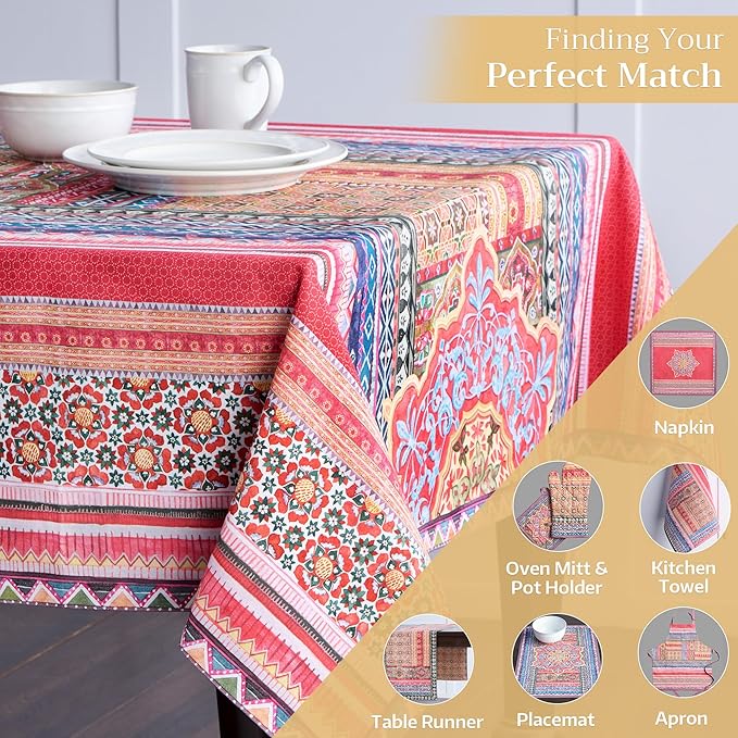 Maison d' Hermine Table Cloth Square Table 100% Cotton 54 x 54 Inches Fall Tablecloth Reusable Everyday Use for Thanksgiving Christmas Decorations Dining Farmhouse Party (Ispahan)