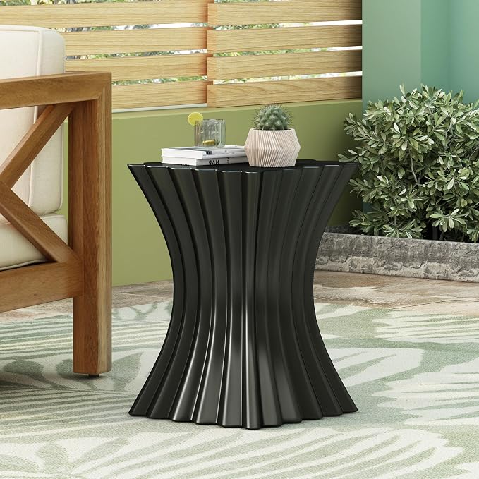 Square Side Table End Table for Living Room, Modern Retro Farmhouse Countryside Style, Magnesium Oxide Material for Indoor & Outdoor, No Assembly, Black