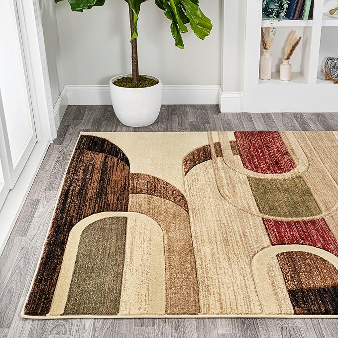 JONATHAN Y Abstract Arches Cream/Brown/Red Indoor Area Rug 5X8 ft, Tamara Retro for Living Room, Bedroom, Kitchen, Office, Easy-Cleaning, High Traffic, Pet-Friendly, Non-Shedding UNQ102A-5