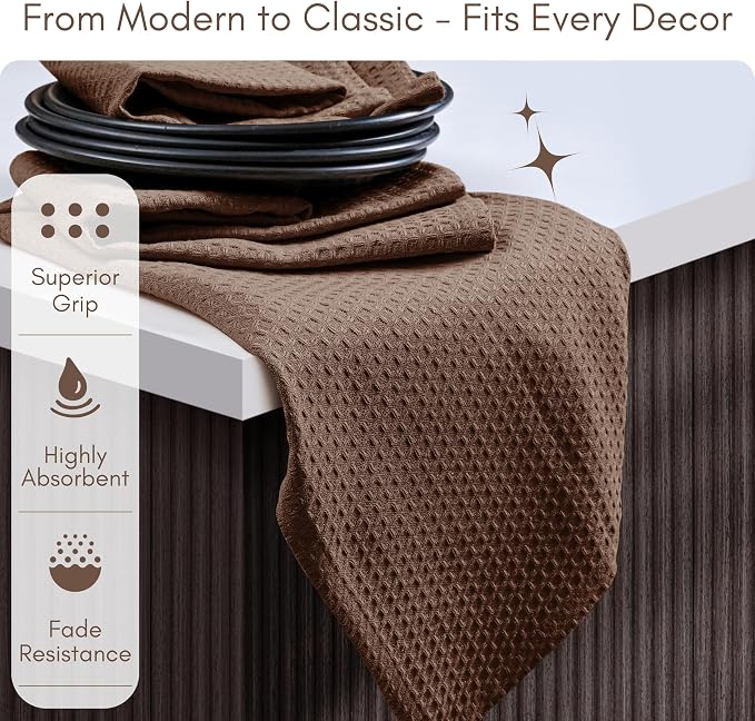 TWINY threads Kitchen Towels Set of 12, 16x26 Inches, 100% Cotton Waffle Weave Dish Towels, Soft and Super Absorbent Hand Towel with Hanging Loop for Kitchen, Daily Use, Brown