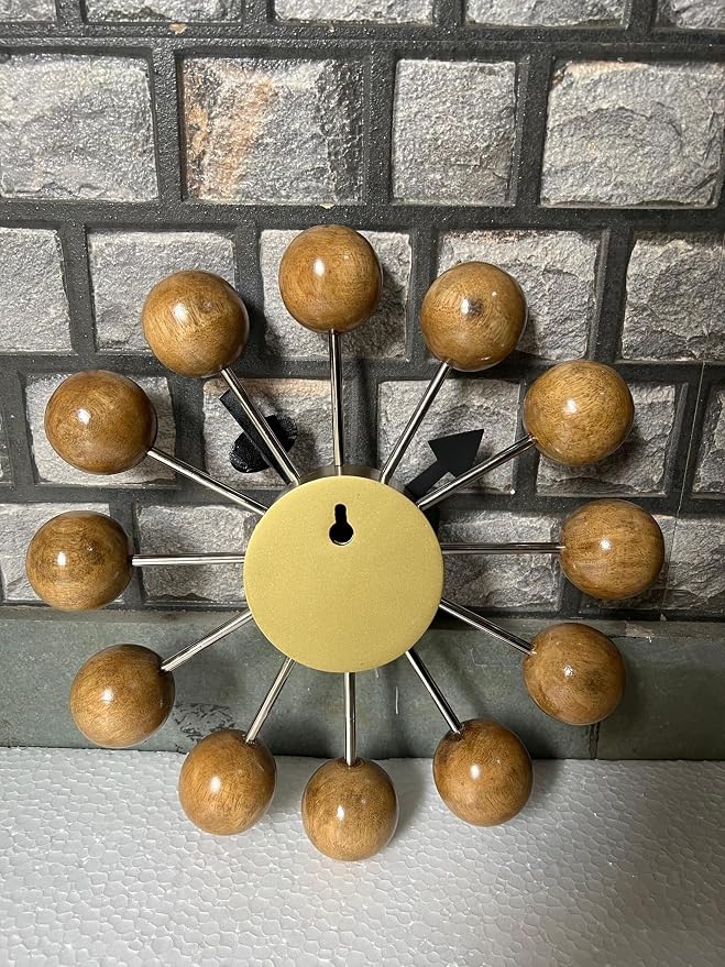 Mid Century Modern Ball Clock: George Nelson Style Wood Wall Decor (Natural, 18 Inch)