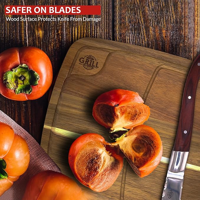 Grill Legacy Wooden Steak Plate Set (2 pack) - Complete Steak Plate for Eating with Premium Steak Knives and Forks - The Ultimate Gift for Steak Lovers.