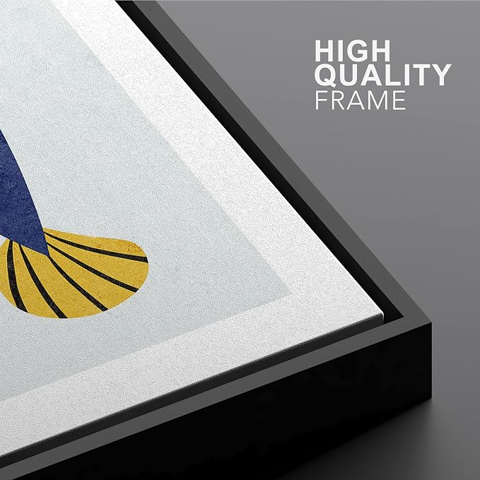 Woodrose Framed Canvas Print Wall Art Retro Pattern Vintage Fish Variety Animals Shapes Illustrations Modern Minimalist Chic Relax/Calm Multicolor for Living Room, Bedroom, Office - 24"x36" Black