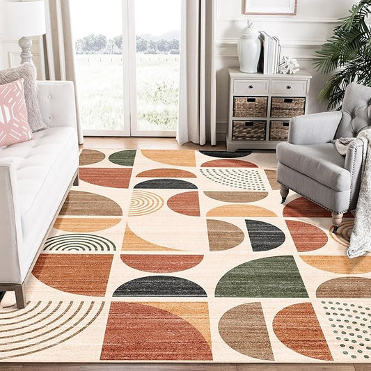 MUJOO Washable Area Rug 6x9,Boho Rugs for Living Room Bedroom Dining Room,Large Throw Floor Carpet Non Slip Soft Modern Abstract Bohemian Terracotta