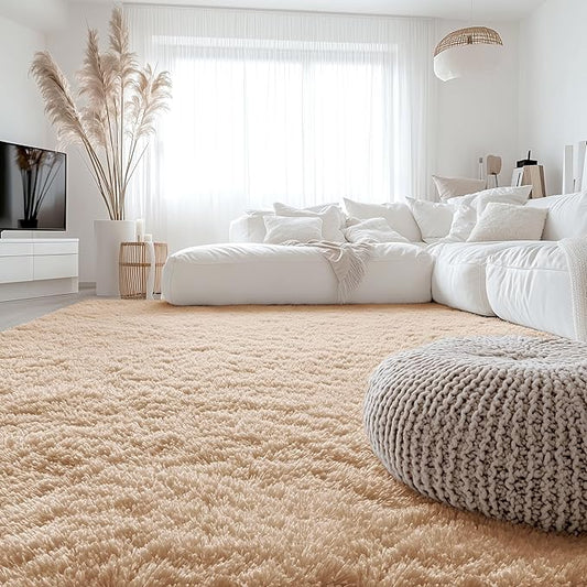 OLANLY 6x12 Machine Washable Large Area Rugs for Living Room, Bedroom, Soft Fluffy Shaggy Bedside Rug, Indoor Floor Carpet for Kids Girls and Boys, Dorms, Nursery, Home Decor Aesthetic, Beige