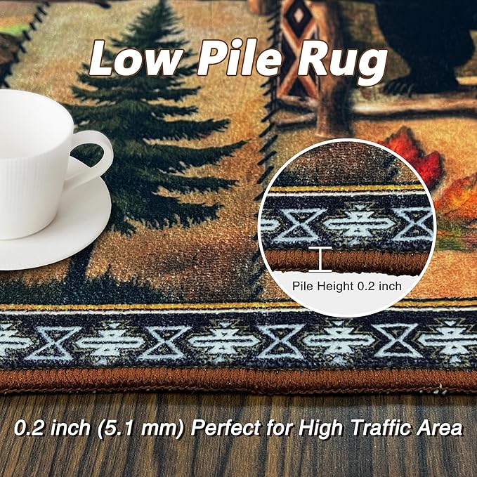 Vintage Moose Bear Cabin Rug for Living Room 8'x10', Rustic Lodge Area Rug for Bedroom Indoor Dining Floor Carpet, Non-Slip Machine Washable Farmhouse Carpet Vintage Living Room Decor
