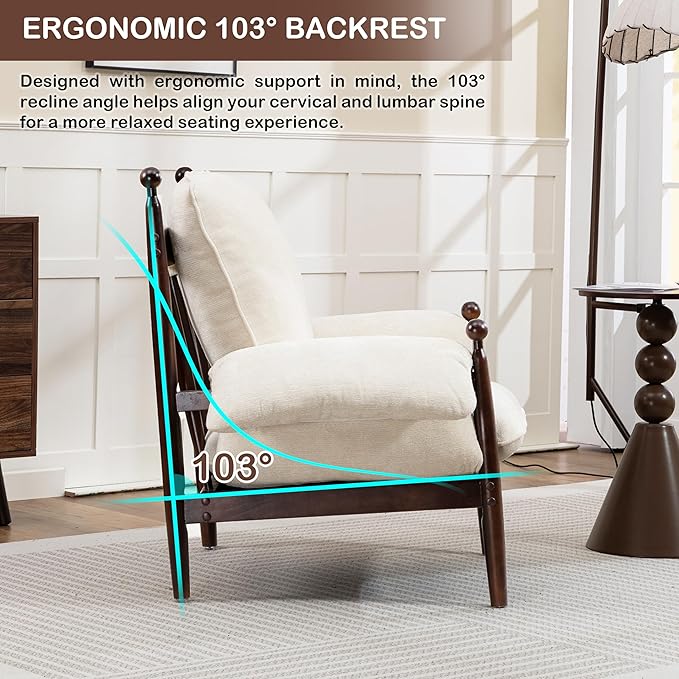 AQO Mid Century Modern Accent Chair with Arms, Upholstered Spindle Chair with Wood Frame, High-Resilience Sponge Cushion for Living Room Bedroom Office