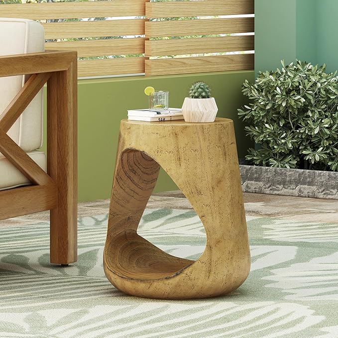 ø14.5'' Side Table End Table for Living Room, Modern Retro Farmhouse Countryside Style, Magnesium Oxide Material for Indoor & Outdoor, No Assembly, Wood Grain, Natural