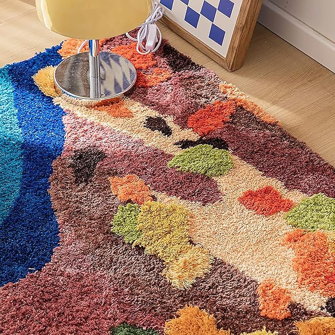 UKELER Colorful Moss Rug for Living Room 3D Shag Moss Area Rugs for Home Decor Non Slip Washable Kids Play Rug Laundry Room Decor 70.8''x37.4''