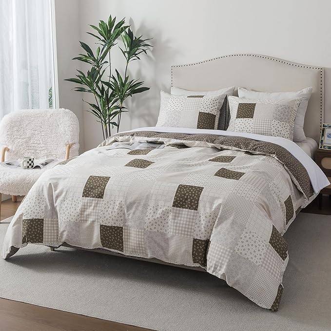 HoneiLife Rustic Duvet Cover Queen - 100% Cotton Comforter Cover 3-Piece, All Season Bedding Duvet Cover Sets with Zipper Closure & Corner Ties