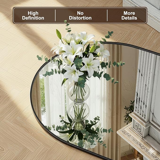 FICTOR Bathroom Mirror for Wall, Arched Vanity Bathroom Mirror for Over Sink, Metal Framed with HD Shatter-Proof Glass for Entryway, Living Room,Bedroom(35” x 55”, Black)