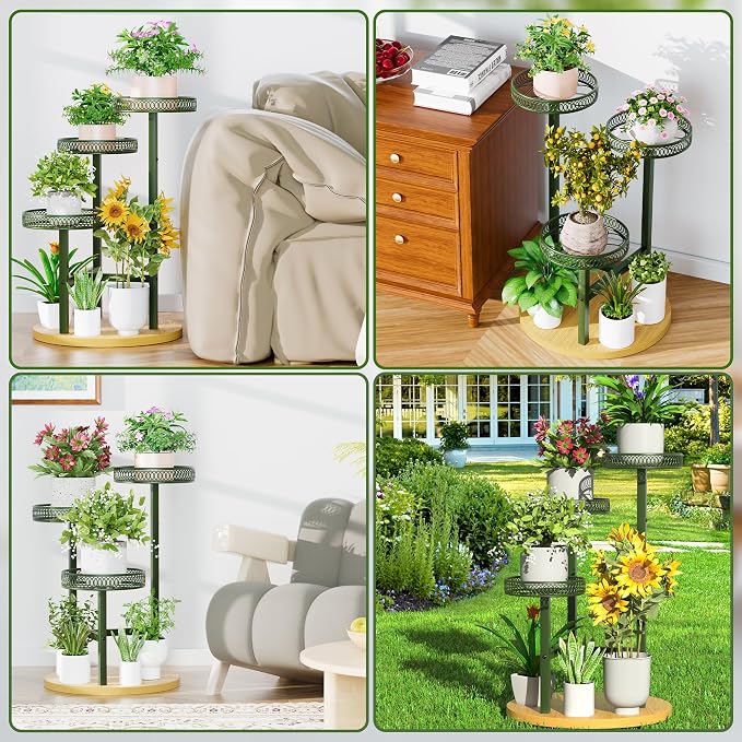 Stand Plants, 3-Tier Metal Plant Stands for Outdoor Indoor Plants,Heavy Duty Flower Pot Stands for Multiple Plants,Decoration Display Racks for Patio Garden -GreenFlower