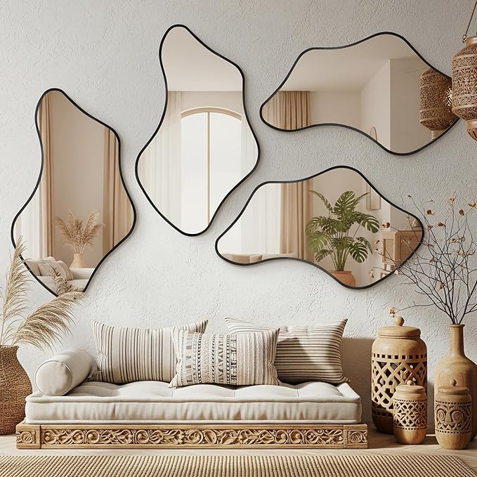 Asymmetrical Wall Mirror, Irregular Shaped Frameless Vanity Mirror, Modern Decorative Mirror for Entryway, Living Room, Bathroom