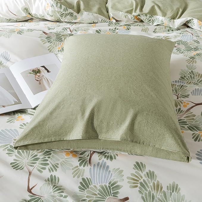 HoneiLife Duvet Dover King Size - 100% Cotton Comforter Cover Botanical Bedlinen Set with Zipper Closure & Corner Ties, 3-PC Forest Comforter Cover Sets
