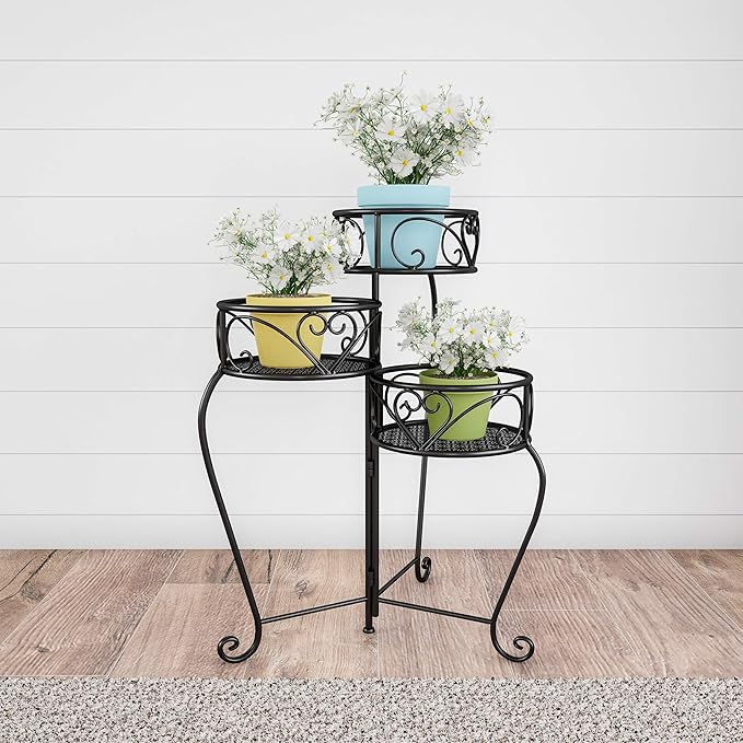 Pure Garden Tricycle Plant Stand 2-Tiered Indoor or Outdoor Decorative Vintage-Look Metal Display for Patio, Deck, Home or Lawn (Black)