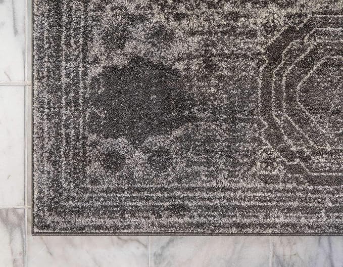 Unique Loom Bromley Collection Area Rug - Wells (2' x 13' 1" Runner, Dark Gray/ Gray)