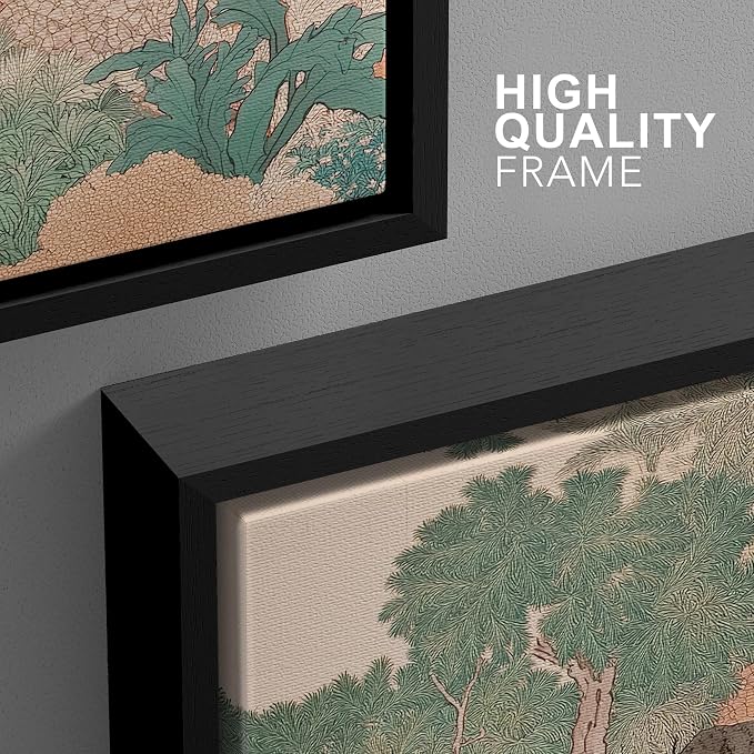 wall26 Framed Print Wall Art Set Vintage Japanese Garden Landscape Decorative Minimal Relax/Zen for Living Room, Bedroom, Office - 16"x24"x3 Black