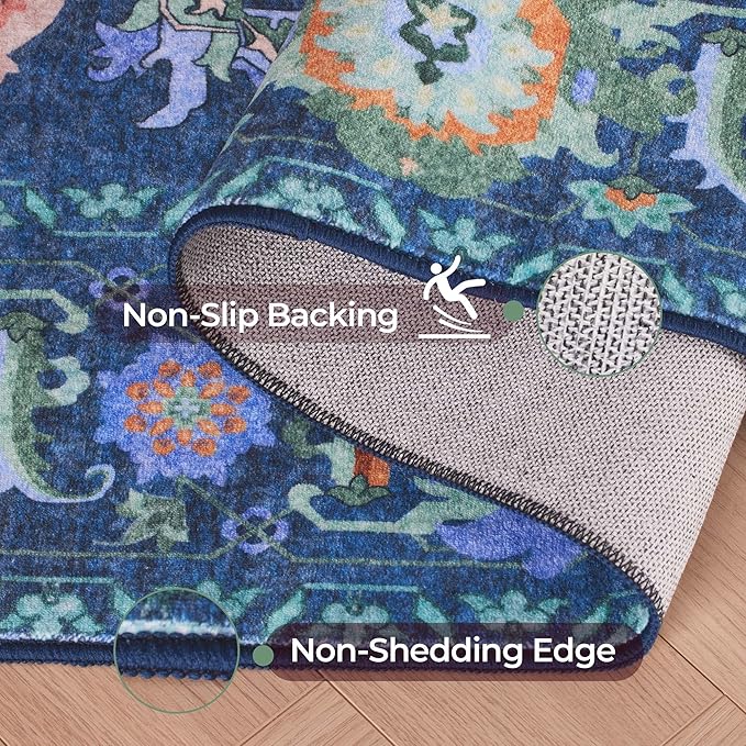 Kokia 9x12 Area Rugs Living Room Washable Non Slip Low Pile Vintage Oushak Stain Resistant Soft Large Oriental Rugs for Bedroom, Dining Room, Kitchen, Indoor Leisure Rooms, Nova Peacock