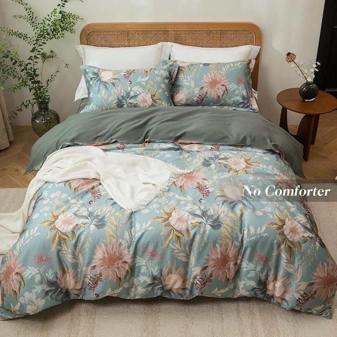 MILDLY Full Size Duvet Cover Set 100% Long-Staple Cotton Luxury Vintage Floral Patten Reversible Comforter Cover Set 3Pcs