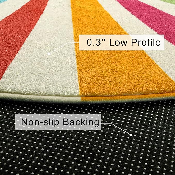 STARUIA Rainbow Machine Washable Rug for Playroom Kids Room, 4'x 4'7" Boho Sun for Girls Boys, Non-Slip Sunshine Carpet Small Play for Classroom Reading Corner Dorm