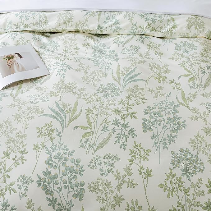 HoneiLife King Size Duvet Cover - 100% Cotton Comforter Cover, Floral Duvet Cover Sets with Zipper Closure & Corner Ties, 3-PC Wildflower Bedlinen Sets