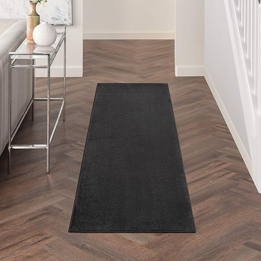 Nourison Home Nourison Essentials Black 2'2" x 10' Area Rug - Easy Clean, Non Shedding, Bed Room, Living Room, Dining Room, Kitchen (10' Runner)