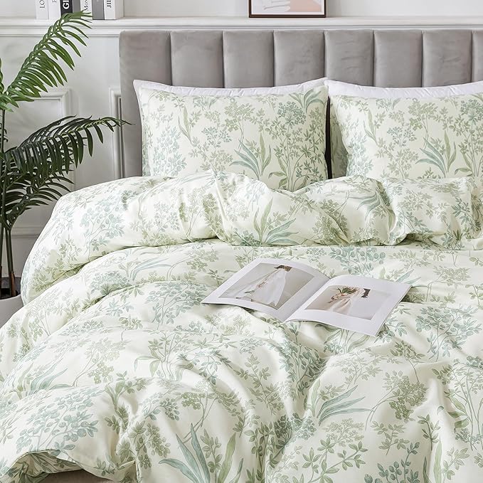 HoneiLife King Size Duvet Cover - 100% Cotton Comforter Cover, Floral Duvet Cover Sets with Zipper Closure & Corner Ties, 3-PC Wildflower Bedlinen Sets