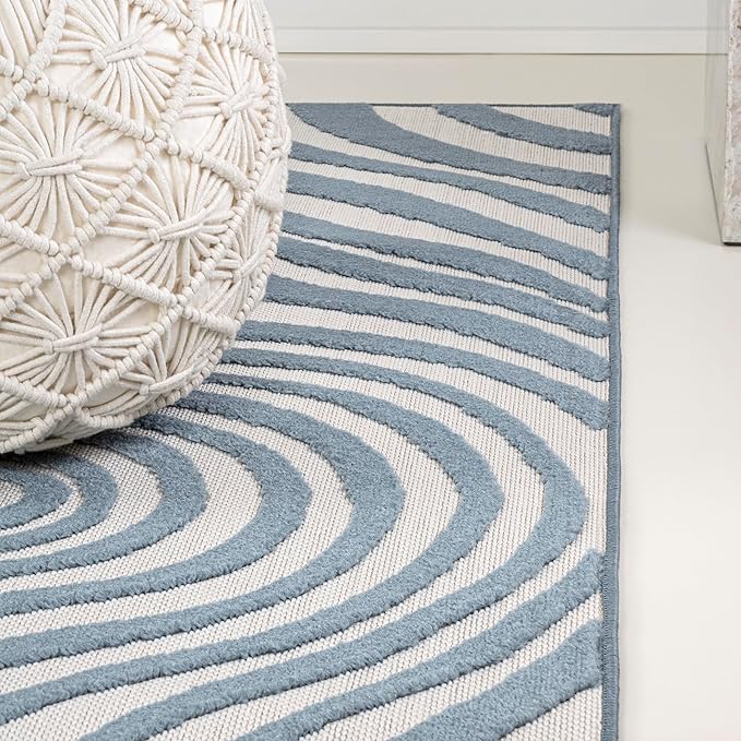 JONATHAN Y Maribo High-Low Abstract Striped Dark Blue/Cream 4x6 Indoor/Outdoor Area Rug for Patio, Backyard, Living Room, Bedroom, Office, Hose-Washable (SCN103E-4)